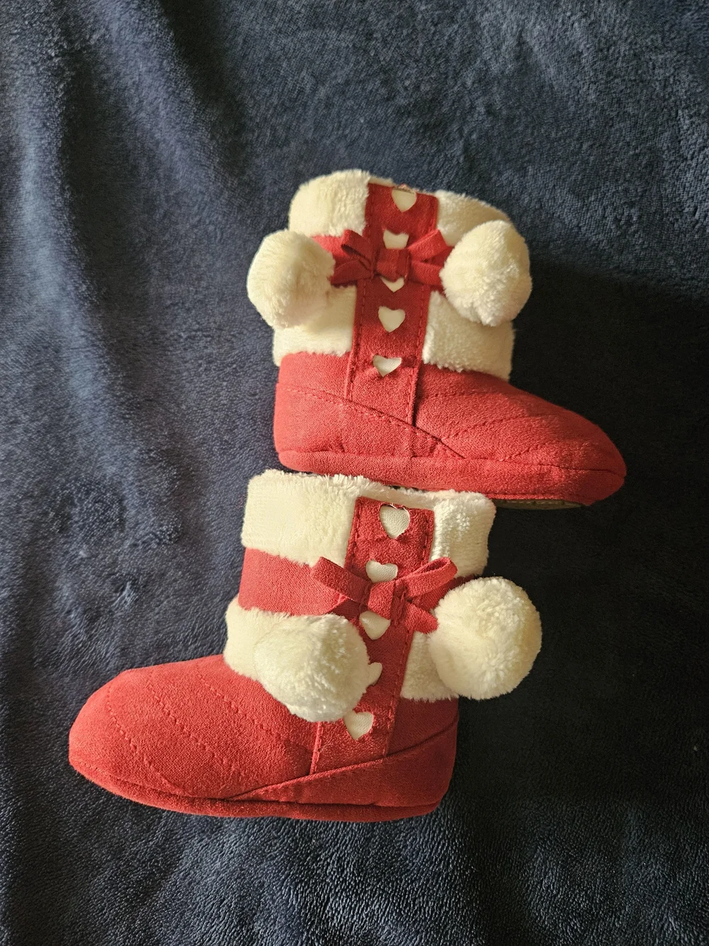 Cozy Red and Cream Kids' Plush Booties